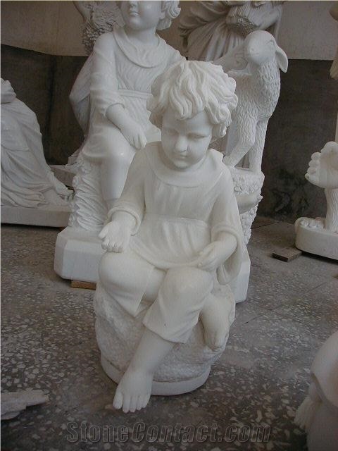 children stone sculpture,western figure statue,white marble sculptures