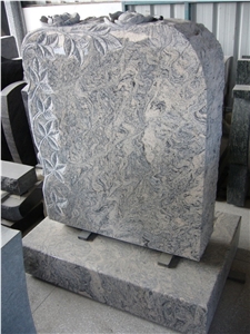 China Juparana Granite Headstone with Flower Carving, Granite Tombstone & Monument