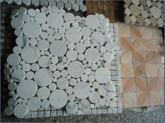Circular White Marble Mosaic Tiles