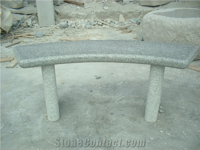 Custom Made Garden Stone Bench, Grey Granite Bench
