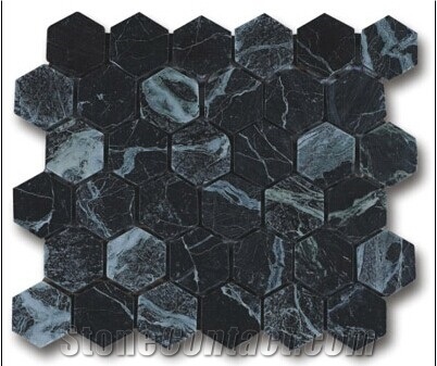 Dark Green Marble Mosaic,Hexagon Mosaic, Wall Mosaic