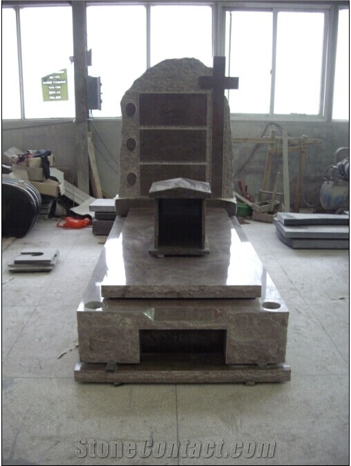 English-Style Aurora Granite Tombstone, Polished and Carving Design Monument