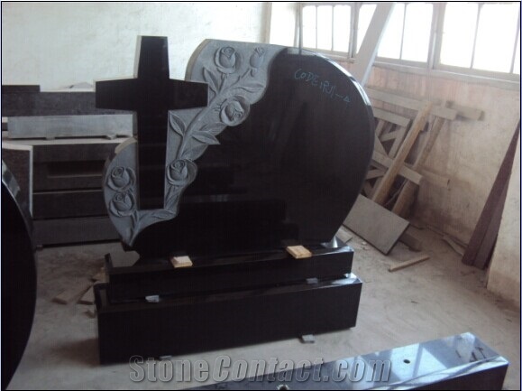 English-Style Shanxi Black Granite Tombstone,Rose Monument, Polished and Carving Headstone&Gravestone