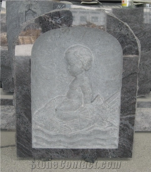European granite tombstone with a baby sign
