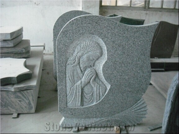 European Style Angle Mounment, Grey Granite Tombstome, Polished and Carving Gravestone