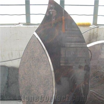 European Style Aurora Granite Tombstone, Polished and Carving Headatone, Monument
