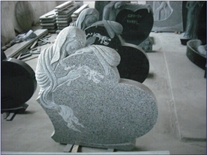 European Style G654 Granite Polished and Carving Tombstone, Angle Hold the Heart, Headstone&Monument&Gravestone