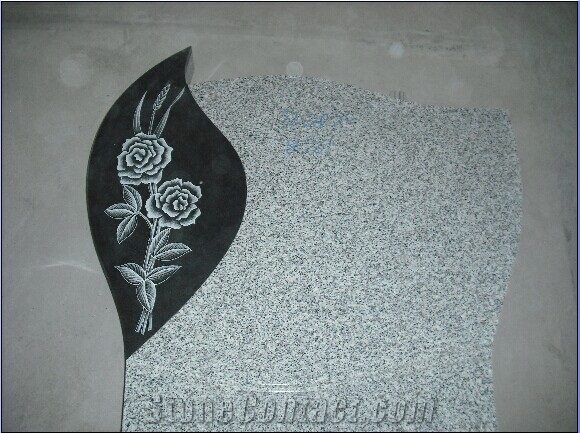 European Style G654 Granite Polished Tombstone with Carving Flower
