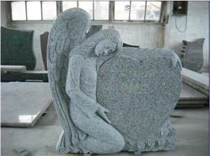 European Style Grey Granite Tombstone, Angle Hold the Heart Monument,Polished and Carving Headstone&Gravestone