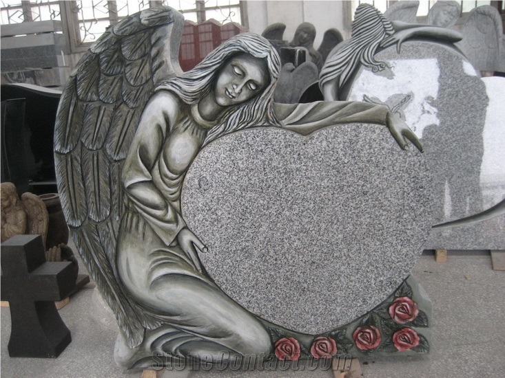 European style headstone,granite tombstone,carving angle hold the heart