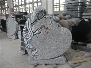 European Style Tombstone, G654 Granite Headstone, Angle Hold the Heart