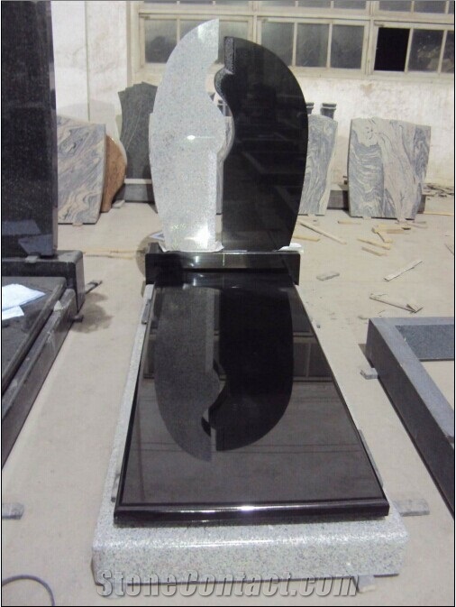 French Style Black and White Granite Tombstone, Polished and Carving ...