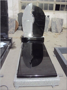 French Style Black and White Granite Tombstone, Polished and Carving Monument