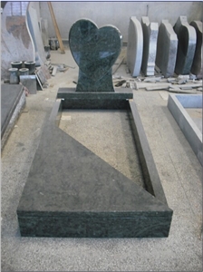 French Style Green Granite Tombstone, Polished and Carving Heart Monument