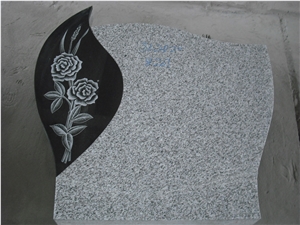 G640 Granite Headstone with Flower Carving