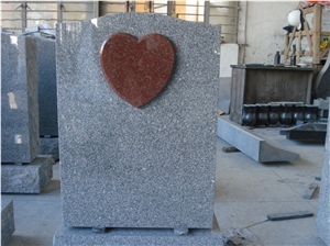 G654 Granite Monument with a Small India Red Heart, Granite Tombstone, G654 Dark Grey Granite Monuments