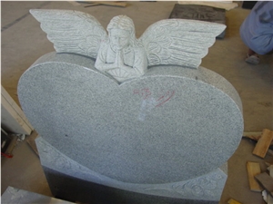G654 Heart Shape Headstone, Angel Headstone, G654 Dark Grey Granite Monument & Tombstone