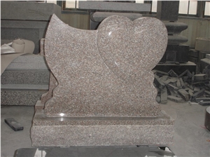 G664 Pink Granite Heart Headstone, Heart Carving Tombstone