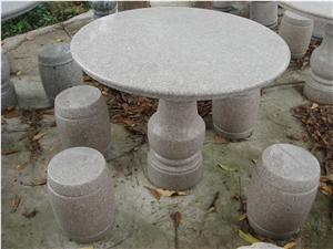 G664 Pink Granite Round Table and Bench