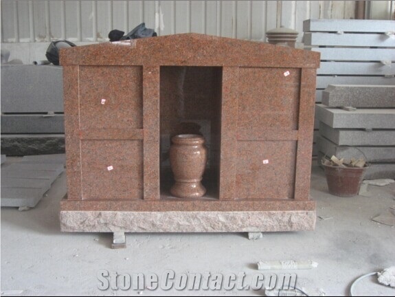 G664 Red Granite Tombstone, Temlpe Style Tombstone
