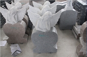 G687 granite tombstone, engraved tombstone, angle and heart monument,carving flower