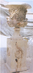 Garden Decoration White Marble Stone Flowerpot with Pedestal, White Marble Pots