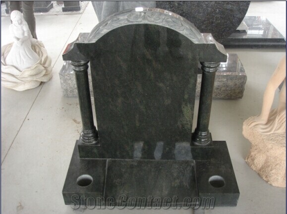 green granite tombstone,Temple style, upright tombstone, headstone
