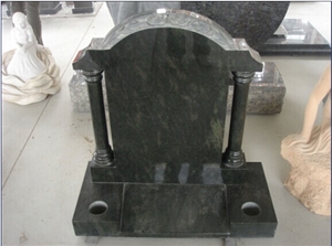 green granite tombstone,Temple style, upright tombstone, headstone