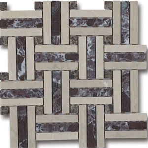 grey and brown Marble Mosaic, wall mosaic, linear brick mosaic,basketweave