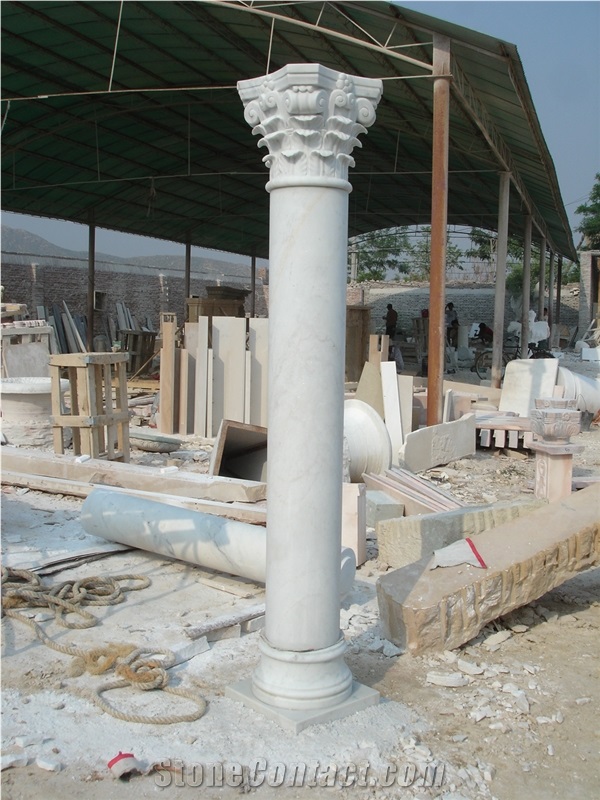Guangxi White Marble Column,Hand-Carved Round Column