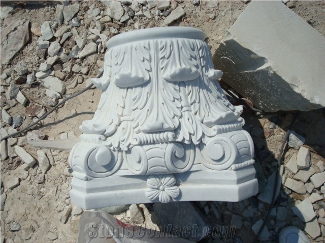 Hand-Carved Column Base & Capital,White Marble Column Base