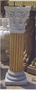 Hand-Carved Column,Column Base & Capital,Yellow Marble Column