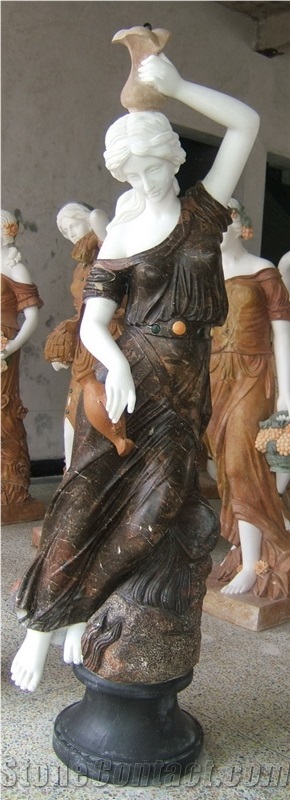 handcarved garden sculpture,western figure statues,brown marble woman sculpture