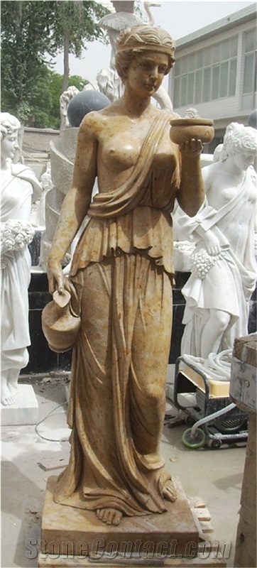 Handcarved Sculpture,Natural Stone Carving,Human Sculpture & Statue,Yellow Female Sculpture & Statue
