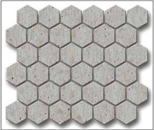 Hexagonal, Yellow Travertine Mosaic