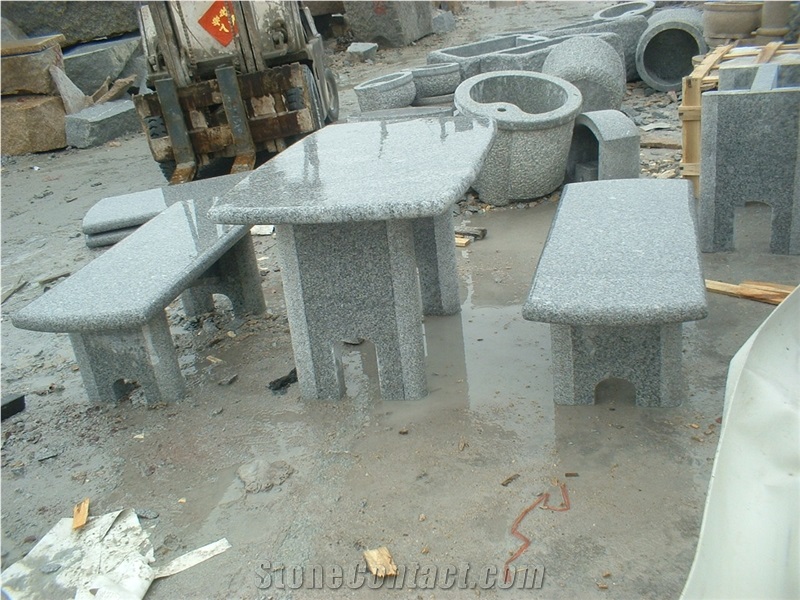 High Polished G654 Granite Table and Bench, Dark Granite G654, G654 Dark Grey Granite Tables