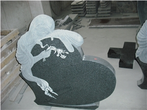 Hot Sell G654 Heart Shape Monument with Sleeping Angel, G654 Dark Grey Granite Monuments