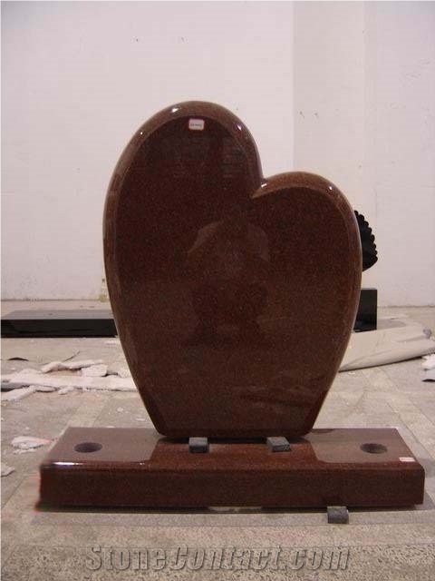 India Red Granite Headstone with Base, Heart Shape Tombstone and Monument, India Red Granite Sandstone Monuments