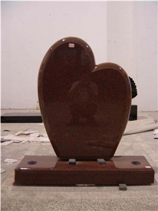 India Red Granite Headstone with Base, Heart Shape Tombstone and Monument, India Red Granite Sandstone Monuments