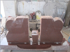 Indian Red American Style Granite Tombstone, Double Monument