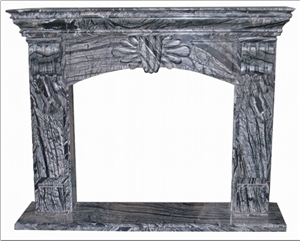 Indoor Grey Granite Fireplace Mantel