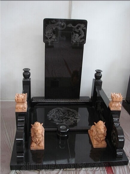 Japanese Style Shanxi Black Granite Tombstone, Black Granite Monument & Tombstone