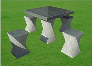 Landscape Garden Stone Table & Bench, Dark Grey Granite Tables