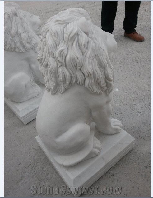 Lion Sculpture,White Maeble Handcarved Sculpture,Natural Stone Carving,Animal Sculpture & Statue