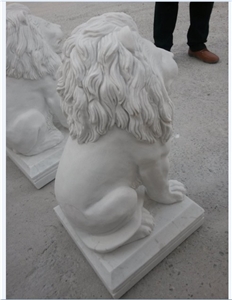 Lion Sculpture,White Maeble Handcarved Sculpture,Natural Stone Carving,Animal Sculpture & Statue