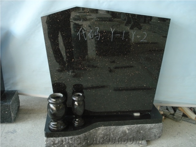 Manufacture Top Quality Cheap Black Galaxy Granite Tombstone Simple Design