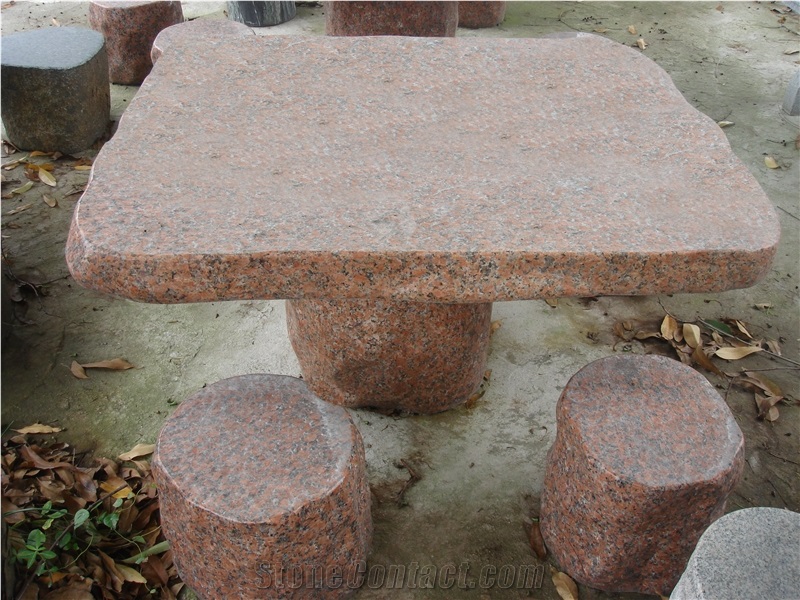 Maple Red G562 Granite Table and Bench