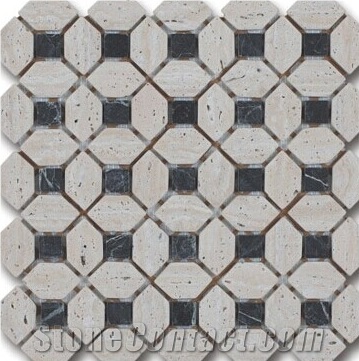 Marble brick and Travertine hexagon , wall mosaic, polished mosaic