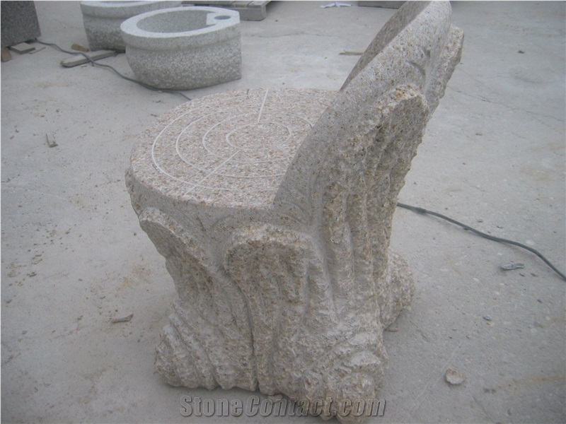 Morden Design Hand Carve G682 Granite Table with Benches, G682 Yellow Granite Benches