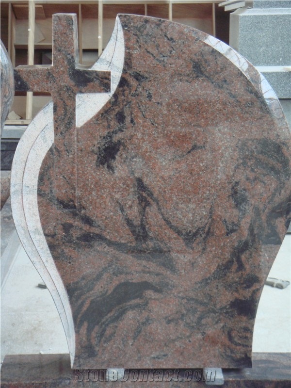 multicolor red granite tombstone,upright single monument,cross tombstone